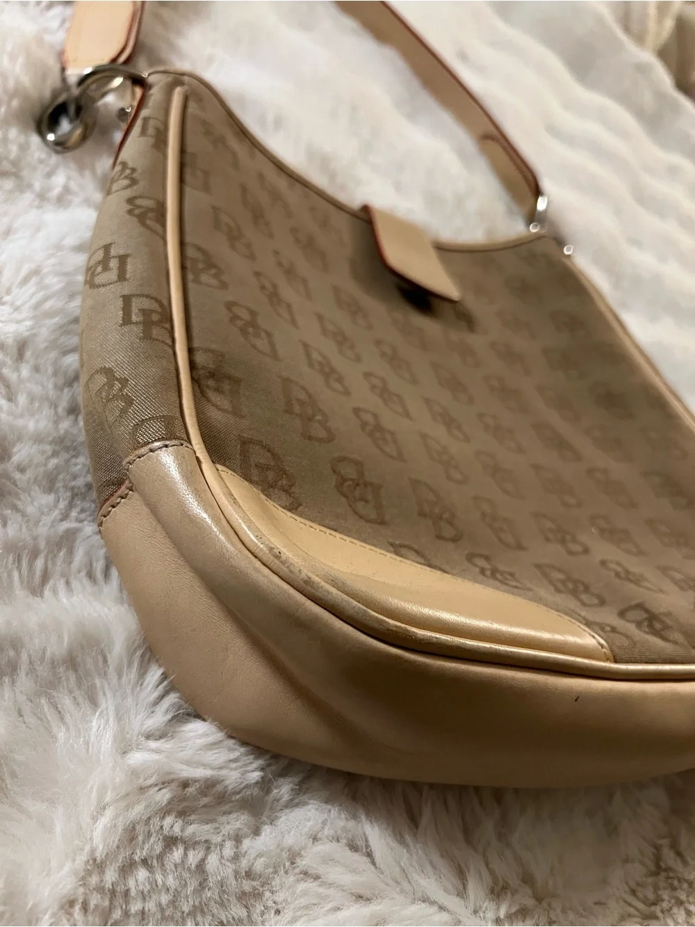 Vintage Dooney & Bourke Signature Monogram Hobo Shoulder Bag